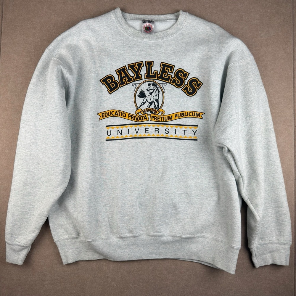 Vintage Fruit of the Loom Sweatshirt XL Gray Bayless University USA Made‎ 90s